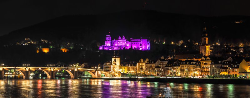 Panorama Heidelberg nachts am Weltfrühgeborenentag vom 18. November 2014 